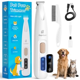 Dog Paw Trimmer with LED Light, 2025 Upgraded Safety Electric Paw Trimmer for Dogs and Cats Paw Cleaner, 35dB Low Noise Multifunctional Dog Clippers for Paws, Eyes, Ears, Face Shavers, Rump (White)