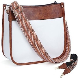 HKCLUF 4045 Women's Fashionable Crossbody Bags For Women Designer Leather Hobo Handbags Women Shoulder Bucket Bags With 2count Adjustable Guitar Strap Perfect:_White Brown