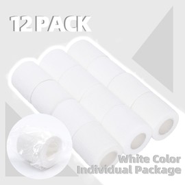 12-Pack Self Adhesive Bandage Wrap 2Inch x 5 Yards, Elastic Athletic Tape, Tattoo Grip Tape, Non Woven Medical Tape for First Aid, Sports, Wrist, Ankle, Vet Wrap for Pets (White)