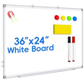 36x24 Inch Magnetic Whiteboard for Wall – Dry Erase White Board with Long Pen Tray, 2 Markers, 4 Magnets and 1 Erasers – Aluminum Frame Presentation Board, Corrugated Paper