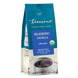 Teeccino Dandelion Blueberry Vanilla Chicory Coffee Alternative - Ground Herbal Coffee That’s Prebiotic, Caffeine Free & Acid Free, Medium Roast, 10 Ounce