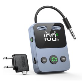 BabbleCom Bluetooth 5.3 Transmitter Receiver, 2-in-1 Adapter for Airplane, Bluetooth Transmitter for 3.5mm Aux Jacks Headphone, TV, Home Stereo, Speakers, Headphone, Car, Dual Connection