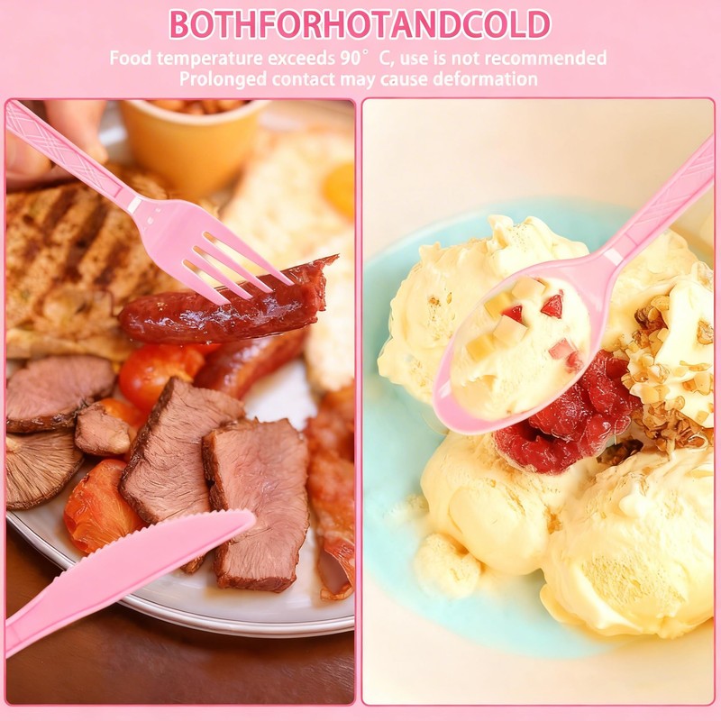 300Pcs Disposable Pink Silverware Set, Plastic Cutlery Set, 100 Forks,