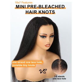 Domiso Max Part 10x7 M-Cap Kinky Straight Glueless Wigs Human Hair Pre Plucked Pre Cut Wear and Go Glueless Wig HD Lace Front Wigs Human Hair 200% Density Pre Bleached Knots 18 Inch