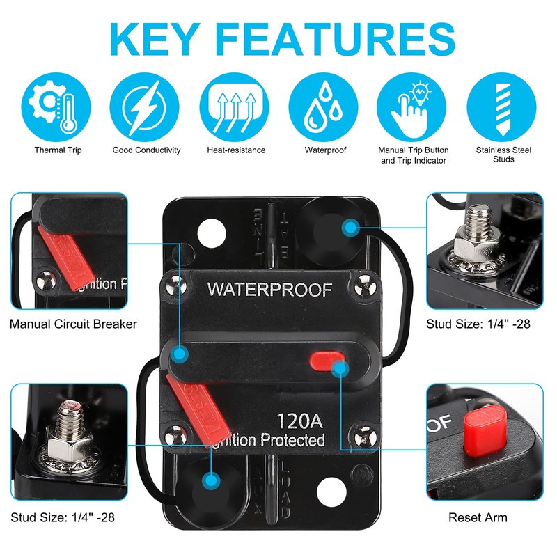 NC 120 AMP Fuse Holders,Audio Circuit Breaker,Reset Fuse Inverter, 12V-48V
