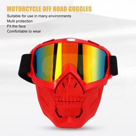 Riding Goggles, Motorcycle Skull Goggle Face Cover Off Road Cycling Windproof Helmet Goggles Glasses with Face Cover (Red Frame Red Lens) Dirt Goggles Motomask