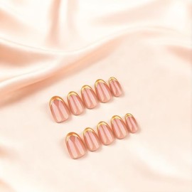 Uñas francesas cortas ovaladas, con base nude natural, uñas postizas de gel suave con pegamento, reutilizables, clásicas, adhesivas, para fiestas diar