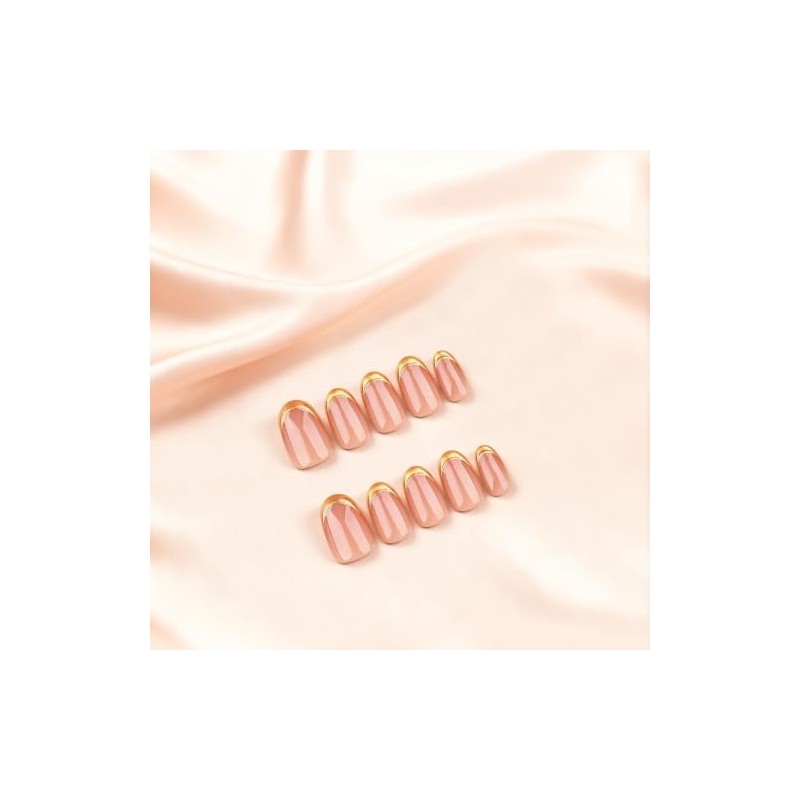 Uñas francesas cortas ovaladas, con base nude natural, uñas postizas