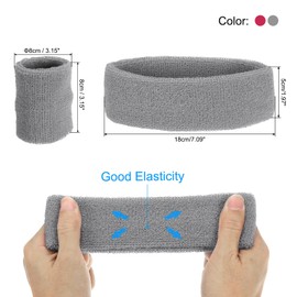 PATIKIL Sweatbands Headband Wristband, 10 Set/30Pcs Sweatband Terry Cloth for Sports Basketball Tennis Athletic Gym Working Out, Gray, Rose Red
