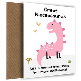 Great Niece Birthday Cards from Auntie and Uncle - Great Nieceasaurus Card - Pink Dinosaur Bday Card for Little Great Niece on Her 1st 2nd 3rd 4th 5th 6th 7th 8th 9th 10th Birthday