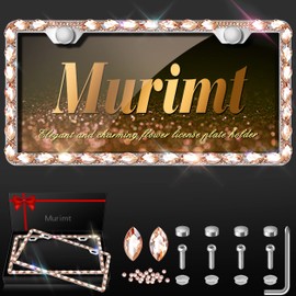 Murimt 2 Pack Sparkly License Plate Frame for Women,Bling License Plate Holder，Stainless Steel Rhinestone Diamond License Plate Frames，Glitter License Plate with Premium Gift Box