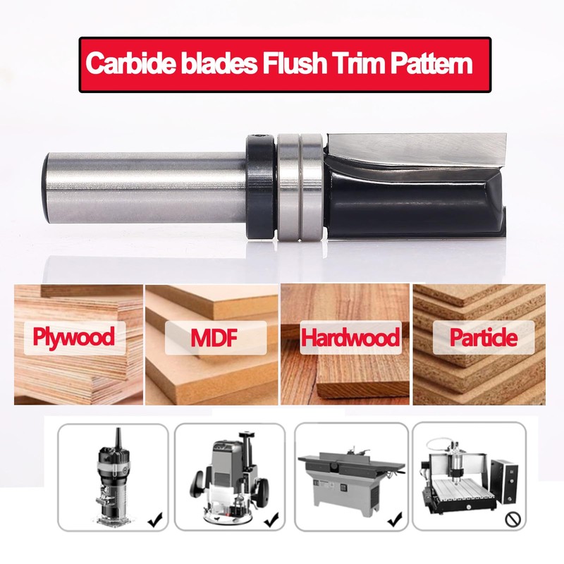 Pattern Flush Trim Router Bit 1/2 Inch Shank, 3/4" Cut