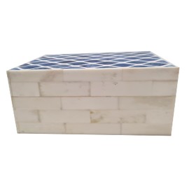 collectiblesBuy Hand Carved Bone Inlay Decorative Box Rectangular Traditional Storage Jewelry Keepsake Organizer Moorish Morocco Design Blue & White
