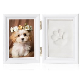 Sporgo Paw Print Set Dog Cat: 3D Picture Frame with Photo and Paw Prints, Paw Print Set with Stand, Wooden Picture Frame for Dogs or Cat Owners
