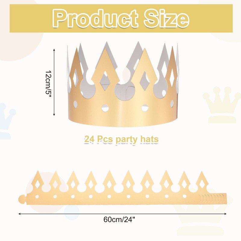 sourcing map 24 Pcs Paper Crowns Gold Foil Birthday Crowns
