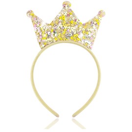 OIUUBBII Sparkly Crown Headband for Women Girls - Glitter Sequins Princess Crown Hairband for Birthday Party Wedding Christmas Costume (Yellow)