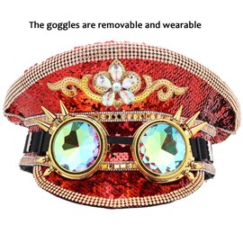 GRACEART Music Festival Burning Man Hat Sequin Military Captain Top Hat Adults Steampunk Headwear Cap (style02)