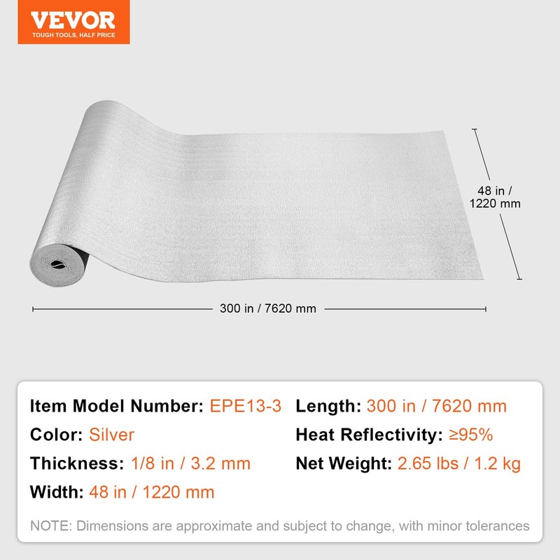 VEVOR Double Reflective Insulation Roll, Foam Core Radiant Barrier, 3.2