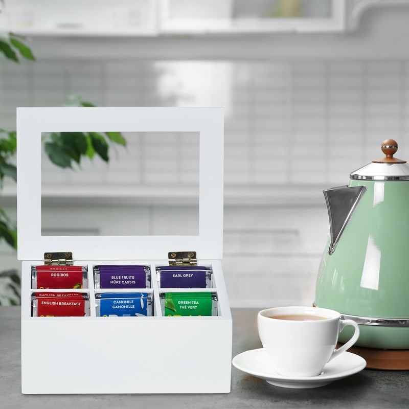 Relaxdays Tea Box, 6 Compartments, Bamboo, H x D: 9