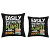 Easily Distracted By Plants And Books Bookworm Gardening Throw Pillow