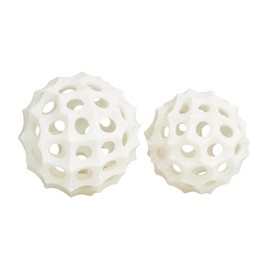 Deco 79 Polystone Abstract Decorative Ball Orbs & Vase Filler, Set of 2 5", 4" D, Cream