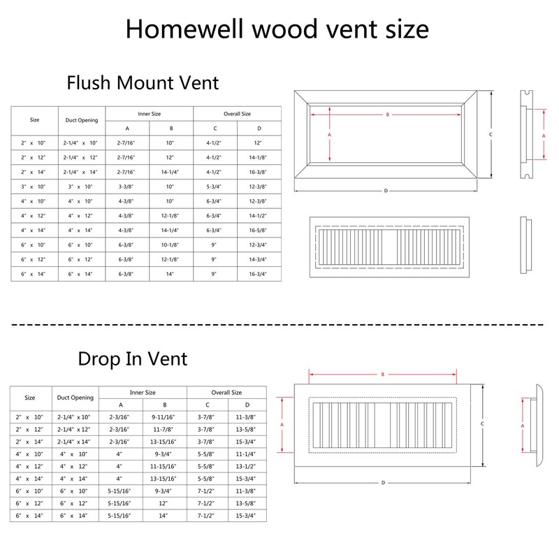 Homewell Maple Wood Floor Register, Drop in Vent with Damper,