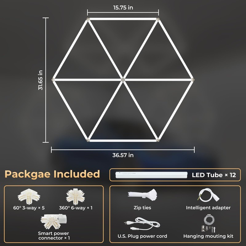 ALLYES Hexagon Garage LED Lights - Hexagonal LED Panel, 6500K,5940LM,