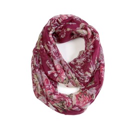 Scarfand's Romantic Rose Prints & Floral Patterns Lightweight Infinity Fashion Scarves Wraps (Bouquet Rose Red-Tawny Port)