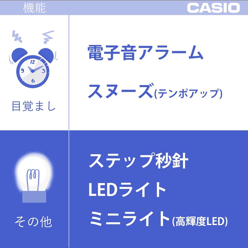 Casio TQ-169-7JF Alarm Clock, White, Analog, Small, Mini Light, Snooze