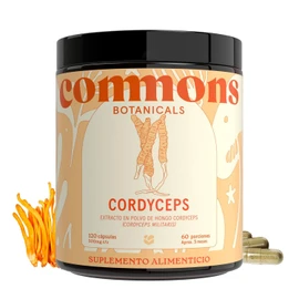 Commons - Hongo Cordyceps 120 Cápsulas - Máxima Pureza 100% Cuerpo Fructífero - Adaptógenos - Suplemento Natural Concentrado