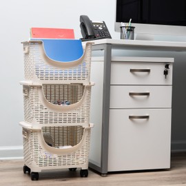 Mind Reader Plastic Storage Cart, Kitchen Storage, Rolling, Toy Storage, Laundry, Kitchen, 14.75" L x 11" W x 28.25" H, Ivory