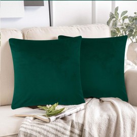 AMEHA Decorative Cushion Covers 45 x 45 cm 2 Pack Green Velvet Square Throw Pillow Cases for Sofa Bed Couch Living Room with Invisible Zipper (18x18 Inch)