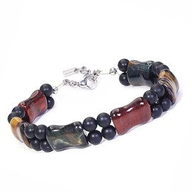 HASKARE Men's Tiger Eye Crystal Bracelets, Natural Tiger Eye Onyx Bracelet Multicolored Men Beads Bracelet Durable Wire Healing Crystal Gemstone Beaded Bracelet Unique Gifts for Balance Luck Prosperity