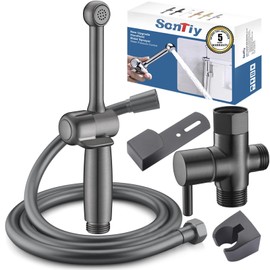 SonTiy Handheld Bidet Sprayer - Black Stainless Bidet with Backflow Preventer, Adjustable Water Pressure, Brass Hand Held Attachment