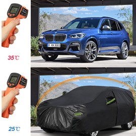KouKou Waterproof SUV Car Cover Suitable for Volkswagen Tiguan 2020-2025, 7 Layers Windproof All Weather Waterproof Outdoor Cover Sun Rain UV Dust Snow Protection. Black