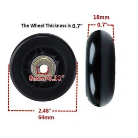 ORO 1 Pair Luggage Wheels Replacement 64mm Case Wheels with 8mm Bearings for Suitcase and Inline Outdoor Skate and Caster Board (64 * 18)