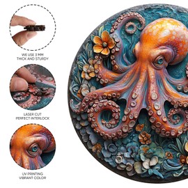 Wooden Puzzles for Adults, 3D Octopus Wooden Jigsaw Puzzles 200 Pieces, Medium, 11.2 in Unique Shape Ocean Wooden Puzzle, Irregular Puzzle Creative for Adults and Kids Family Games