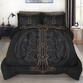 Pamnest Comforter Set Queen Size, Tree Viking Norse Soft 3 Pcs Bedding Set for Kids and Adults, Dragon Medieval Gothic Comforter Set with 2 Pillowcases, for Bedroom Bed Decor
