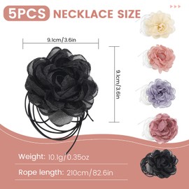 5pcs Flower Choker Necklace for Women, 3.5'' Big Mesh Rose Flower Necklace, Elegant Women's Choker Necklaces for Wedding Party Bridal Shower Prom Anniversary Cosplay Daily