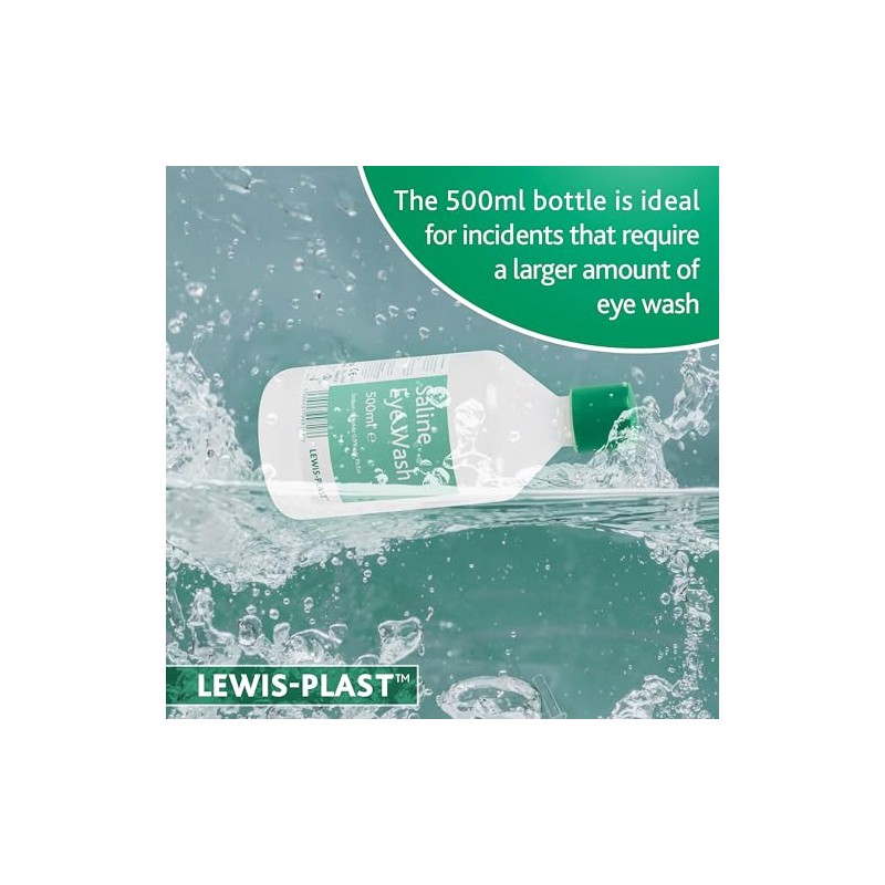 Lewis-Plast Lewis-Plast Saline Eye Wash Solution, 500ml Bottle for Safe
