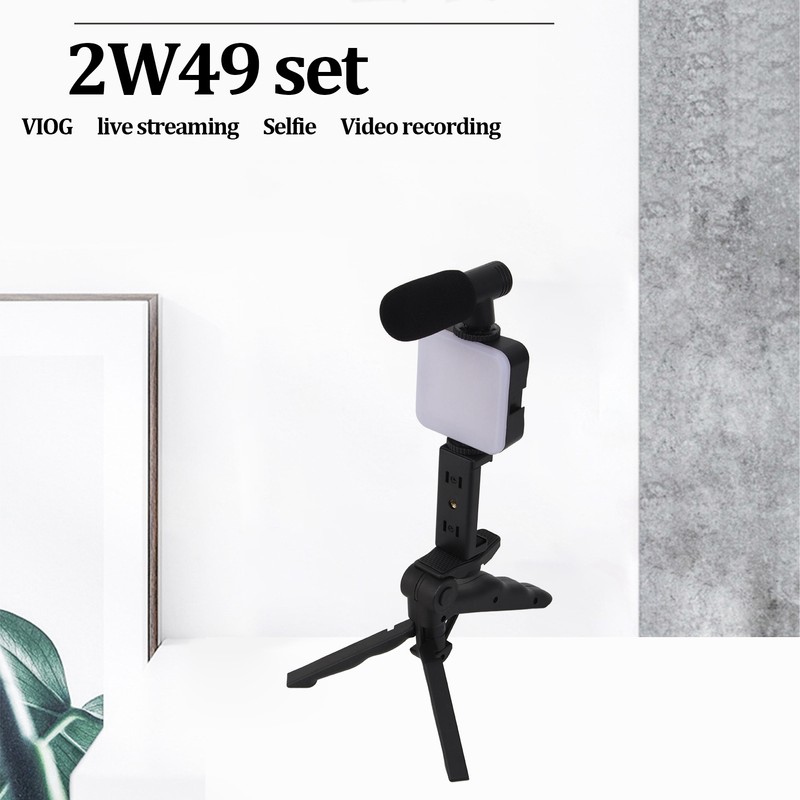 LED Video Fill Light Microphone Tripod Kit for Phone Camera