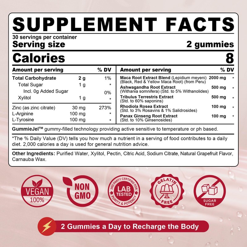 Maca Root Filled Gummies 2000mg for Women Men | Sugar
