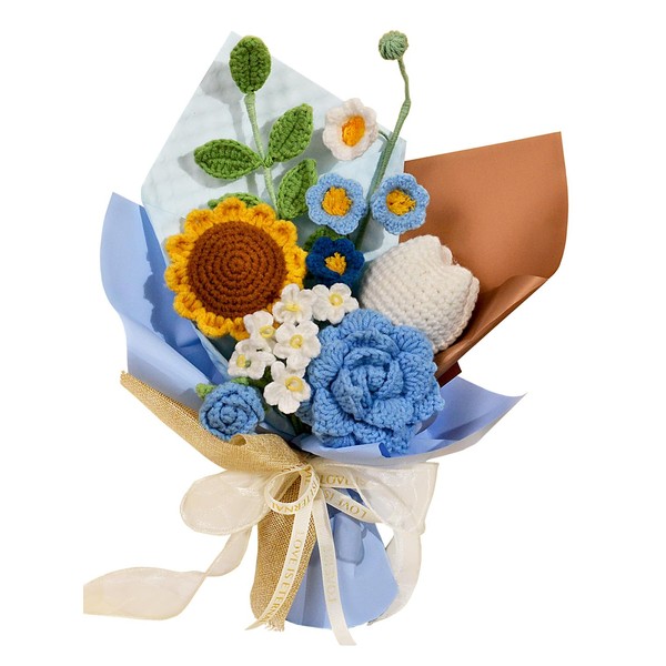 Wishwell Pop Crochet Flower Bouquet - Crochet Sunflowers, Roses, Tulips,