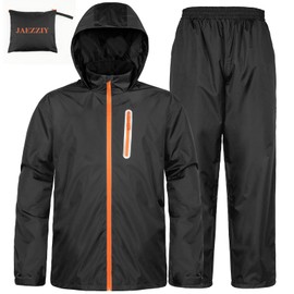 JAEZZIY Rain Suits for Men Women Waterproof Lightweight Hooded Breathable Rain Gear Raincoat for Fishing Hiking Cycling (Black M)