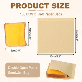 uxcell 100pcs Pastry Bags, 5.1 x 5.1 Inch Greaseproof Double Open Paper Wrappers Sandwich Bags for Donut Sandwich Pretzel Snacks Cookies, Kraft Paper