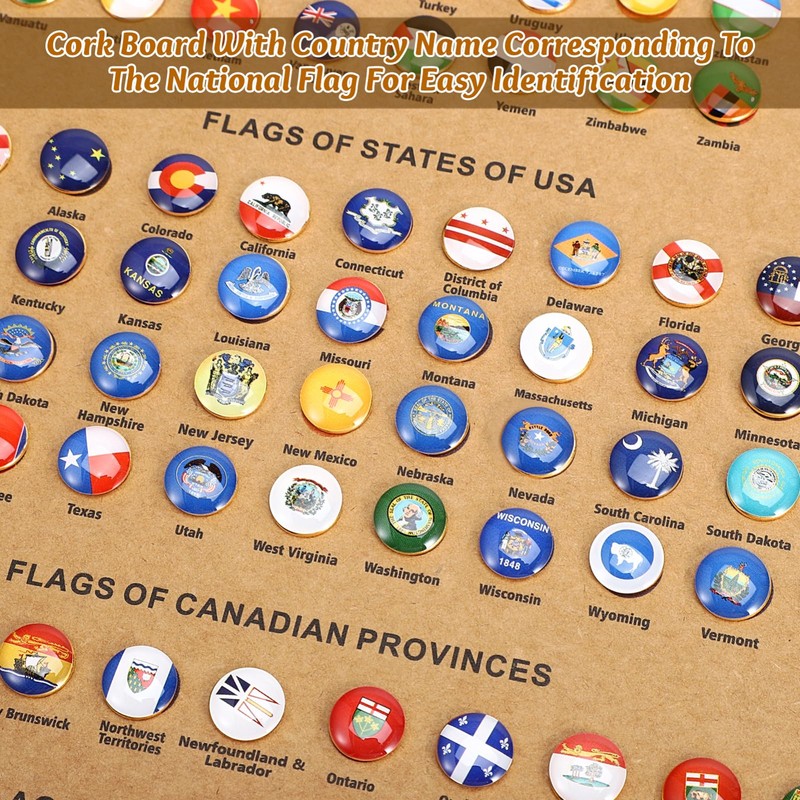 Operitacx Push Pins for Cork Board, 291pcs National Flag Decorative