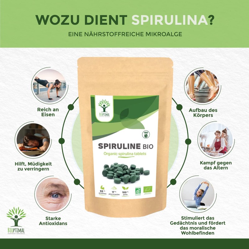 Organic Spirulina - BCAA Iron Vitamin A 65% Protein 17%