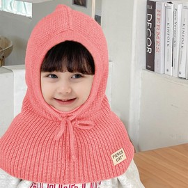 JFAN 2 in 1 Winter Hat Children's Knitted Hat Scarf Set Girls Boys Unisex Beanie Warm, pink