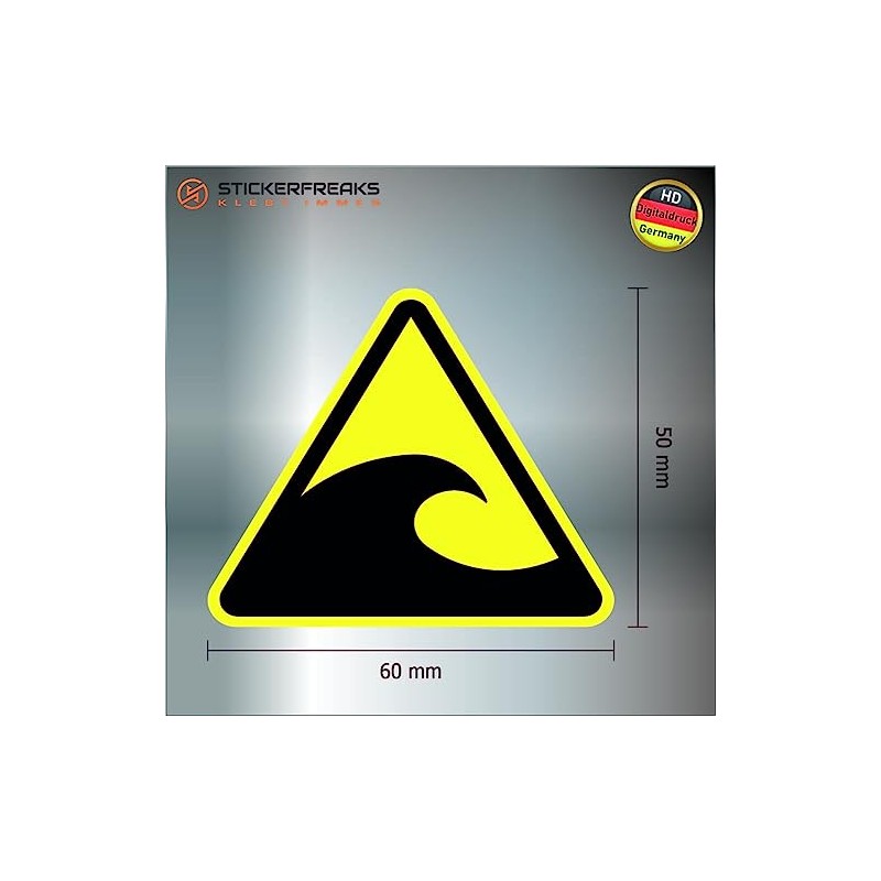 Pack of 8 Warning Stickers 6 x 5 cm Tsunami