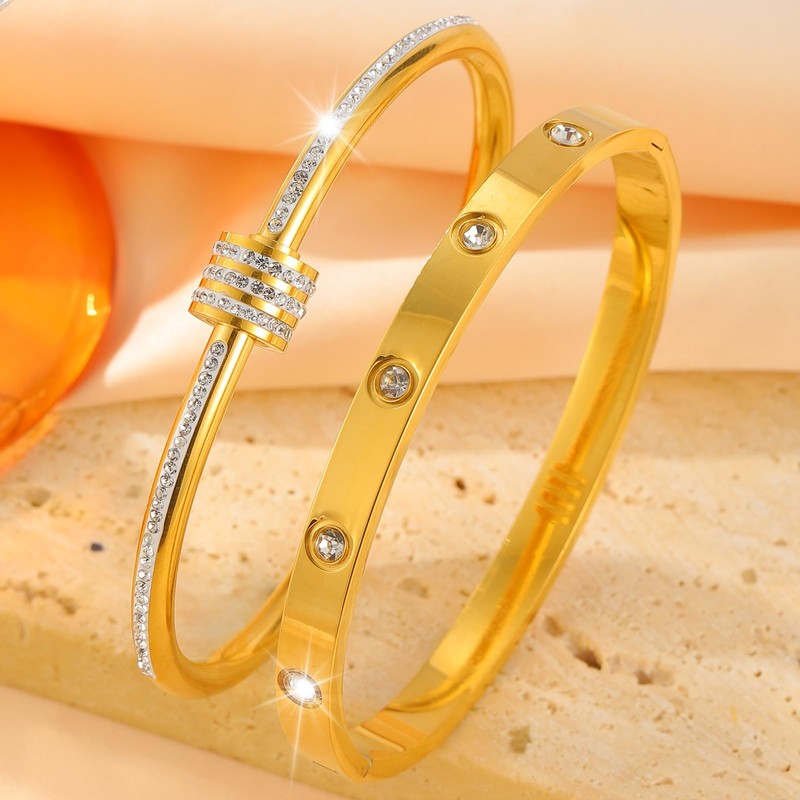 Camhanno 18K Gold Plated Stainless Steel Cuff Bracelet & Love